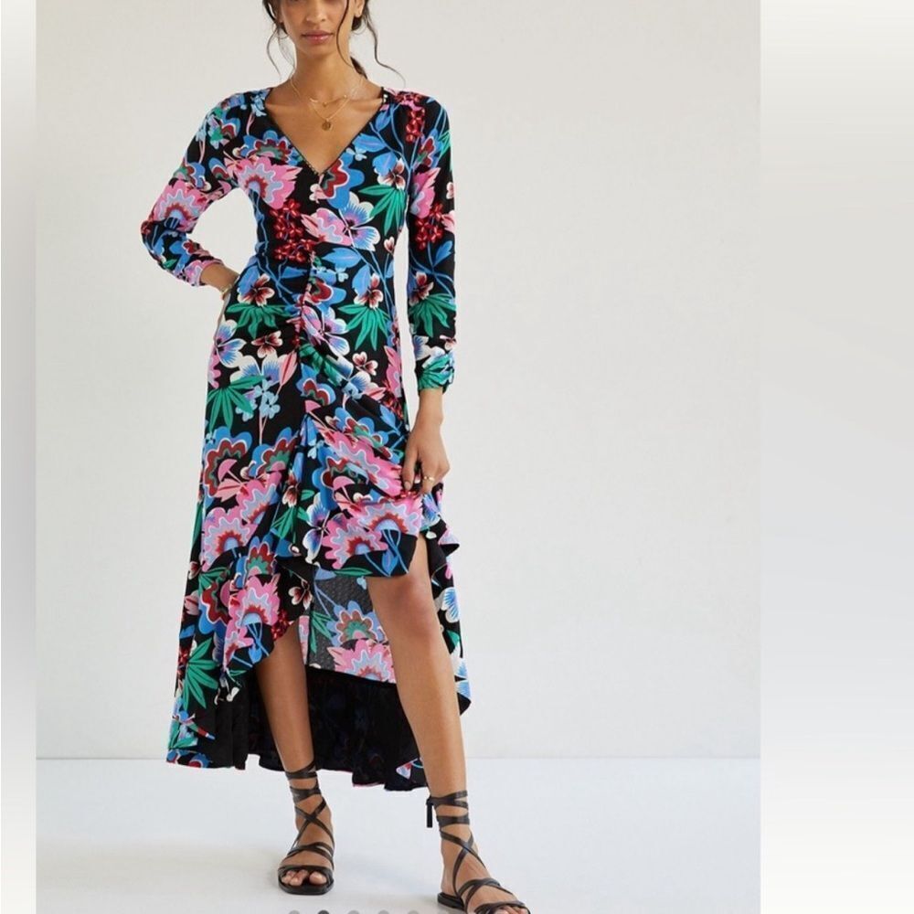 Maeve Anthropologie Ruched Floral Maxi Dress-NN8